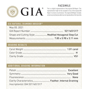 1.01ct 7.85x5.98x3.11mm GIA VS1 H Hexagon Step Cut 19299-01