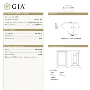 2.01ct 9.63x5.46x3.67mm GIA VS2 K Antique Baguette Step Cut 18394-01 - Misfit Diamonds