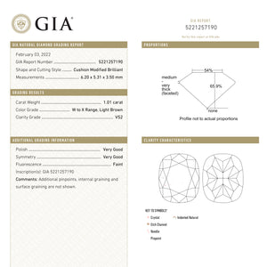 1.01ct 6.20x5.31x3.50mm GIA VS2 W-X Cushion Brilliant 27057-01