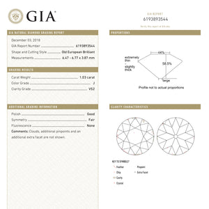 1.03ct 6.77x6.47x3.87mm GIA VS2 J Antique Old European Cut 18650-01 - Misfit Diamonds