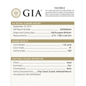 1.42ct 7.08x6.74x4.66mm GIA VS2 M Old European Cut 18082-01 - Misfit Diamonds