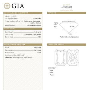 1.33ct 7.35x5.47x3.55mm GIA VS1 Champagne Cut Corner Rectangle Brilliant 21598-01