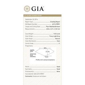 0.53ct 6.84x4.51x2.32mm GIA I1 Fancy Grey Pear Brilliant 18169-01 - Misfit Diamonds