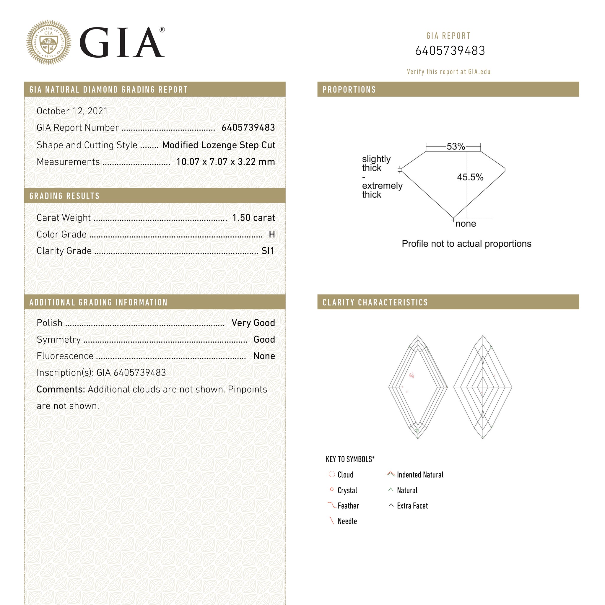 1.50ct 10.07x7.07x3.22mm GIA SI1 H Modified Lozenge Step Cut 19927 01 Misfit Diamonds