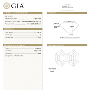 1.21ct 7.68x5.69x3.18mm GIA VVS2 G Hexagon Step Cut 22229-01