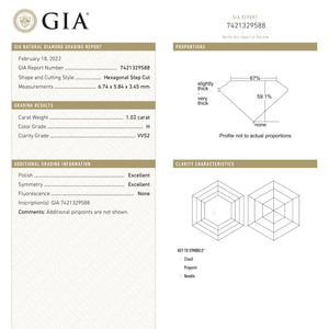 1.02ct 6.74x5.84x3.45mm GIA VVS2 H Hexagon Step Cut 21967-01