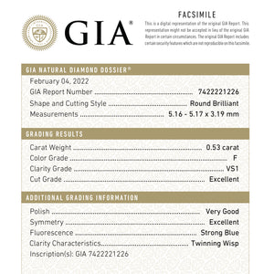 0.53ct 5.17x5.16x3.19mm GIA VS1 F Round Brilliant 🇨🇦 21222-01